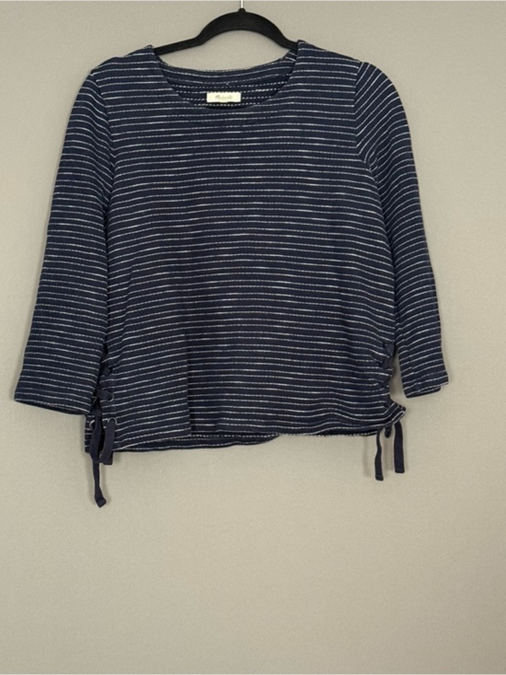 Madewell Pullover Sweater Top Nautical Navy Striped Side Lace Up S
